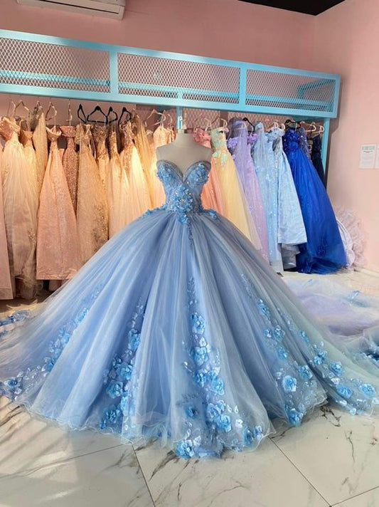 3D Flowers Sweetheart Neckline Tulle Lace Quinceanera Dresses Ball Gowns for Teens Sweet 15 Gown     fg4663