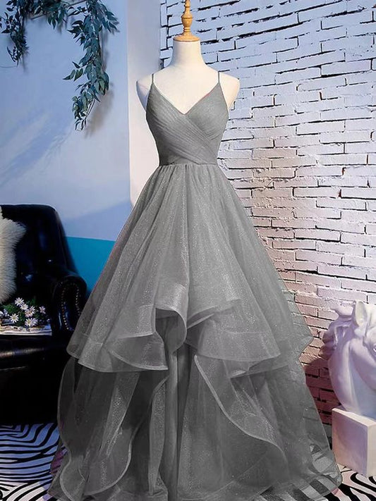 Beautiful Tulle Layers Straps Long Party Dress Formal Dress, A-line Evening Prom Dress      fg5065