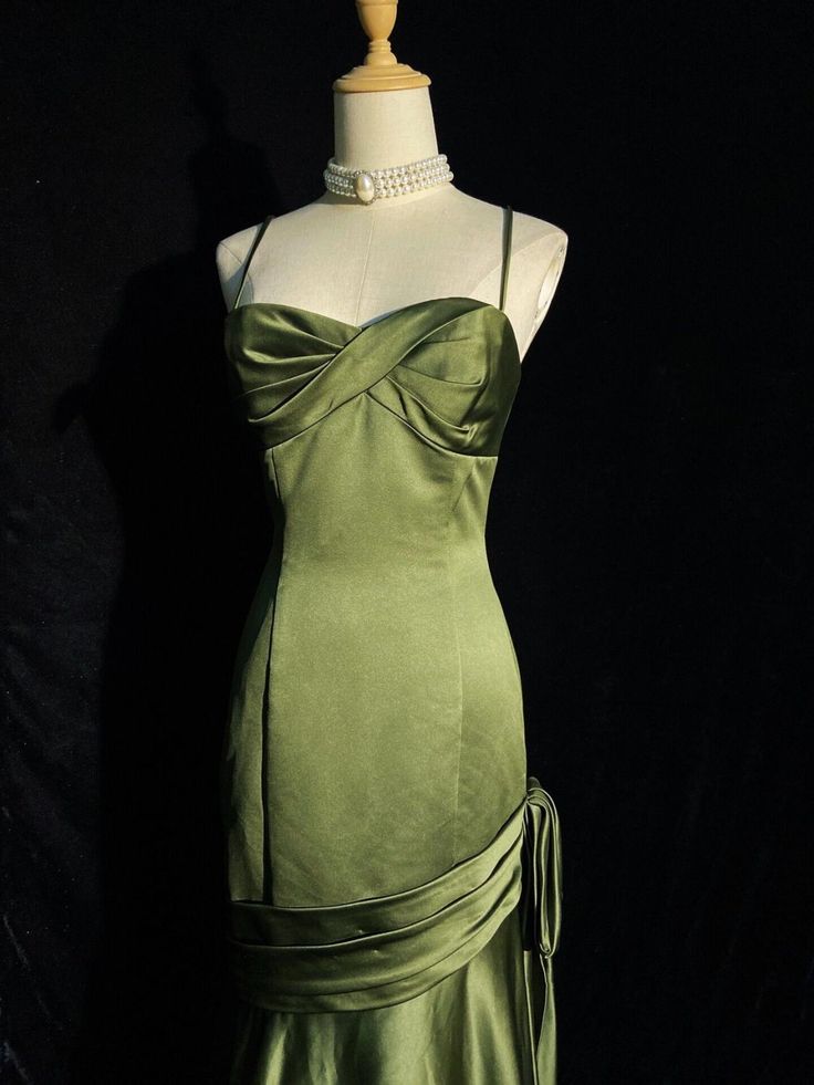 Green Satin Long Straps Floor Length Party Dress Formal Dress Prom Dress        fg4982