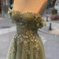 A-line Sage Tulle Lace Appliques Dress Formal Dresses, Evening Gown     fg5007