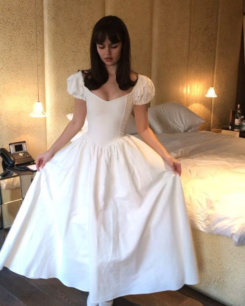 Simple White A-Line Sequin Long Prom Dress, White Formal Evening Dresses,DS4620 main image 1