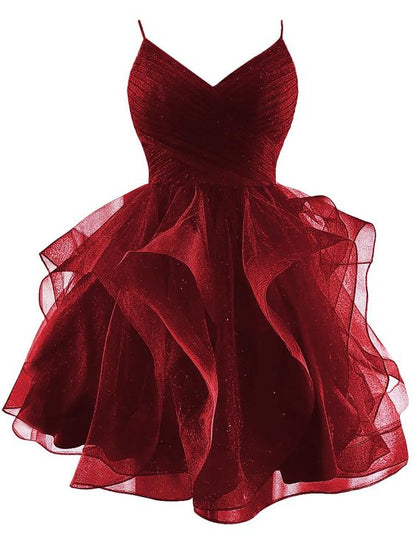 Glitter Tulle Spaghetti Straps Short Homecoming Dresses for Teens Tier – formalgowns