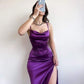 Purple Satin Long Prom Dress with High Slit,Sexy Party Dress       fg4661