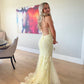 Elegant Yellow Backless Lace Prom Dress,Yellow Formal Gown     fg4830