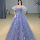 A-line Floor-length Sleeveless Appliques Long Tulle Off The Shoulder Prom Dress    fg5001