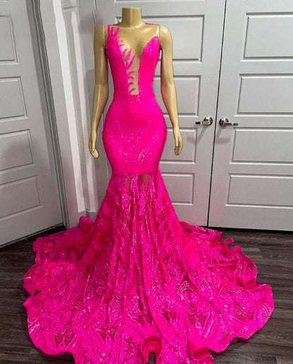 crew neck prom dress Long Mermaid Crew Neck Satin Prom Dress with Lace