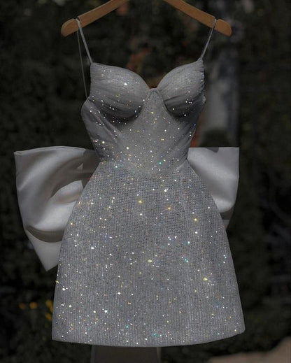 Elegant 17th Birthday Dresses Shiny Birthday Outfits Short Prom Dress With Bowknot fg4507