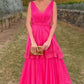 Hot Pink V-Neck A-Line Chiffon Two Layers Evening Dresses Long Prom Dresses        fg4733