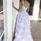 Lilac Sequin Lace Ruffles Prom Dress Split Evening Gown     fg5109