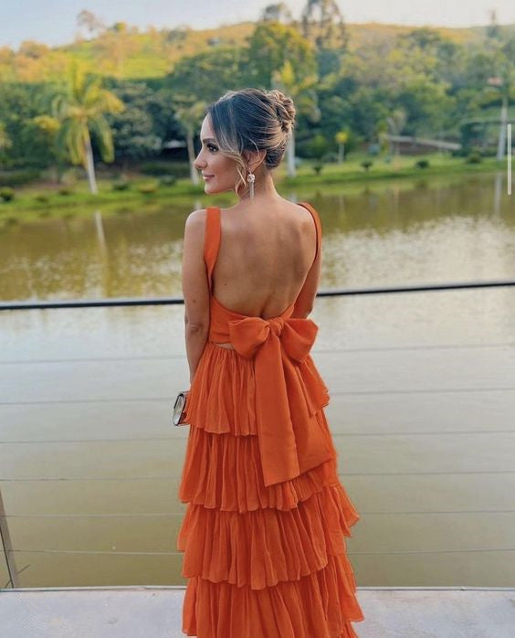 A-line Orange Modest Formal Long Women Evening Prom Dresses      fg4780