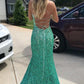 Turquoise Sequin Lace-Up Back Mermaid Long Formal Dress with Slit        fg4728