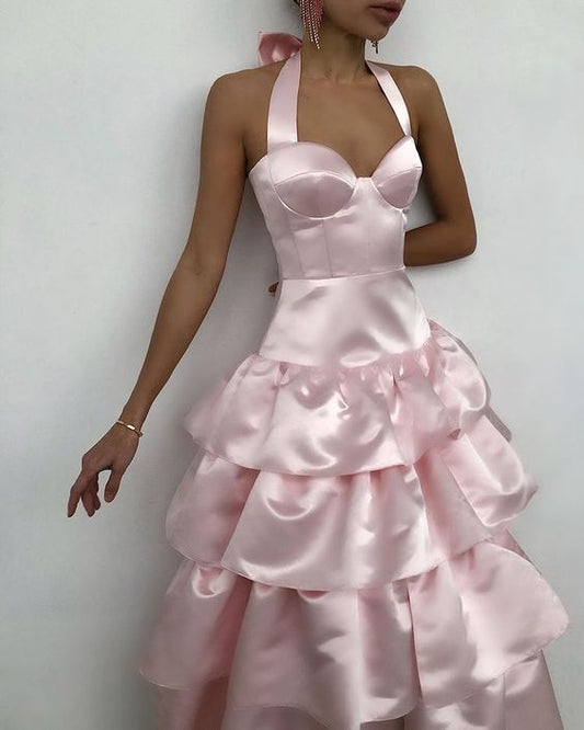 Elegant Formal Sleeveless Satin Evening Dress Pink      fg4400