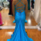 Trumpet/Mermaid V Neck Sleeveless Sweep Train Prom Dress With Pleated       fg4726