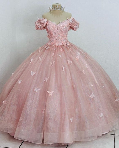 pink quince dress with butterflies Vizcaya by Morilee Metallic Butterfly Quince Dress 89414