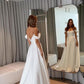 Satin A Line Wedding Dresses Sleeveless Off The Shoulder Silt Bridal Gowns Long Train Wedding Party Gowns Custom Made     fg5090