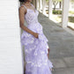 Lilac Sequin Lace Ruffles Prom Dress Split Evening Gown     fg5109