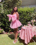 Sweet Pink Big Bow 3D Flower Sequins A-line Birthday Party Homecoming Dress cc4376