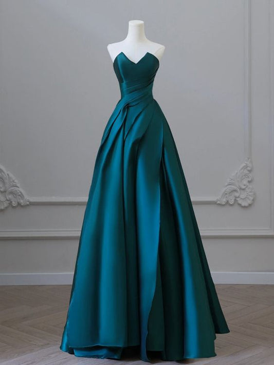 A-Line Satin Green Long Prom Dress, Green Satin Long Formal Dress        fg5047