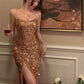 Elegant Spaghetti Strap Midi Sequined Dress Women Sexy Prom Evening Bodycon Party Birthday Fashion Gown    fg5132