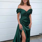 Dark Green Sweetheart Mermaid Front Split Prom Dress With Off-The-Shoulder Beadings     fg4668