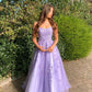 Lavender Lace Appliques A-line Long Prom Dress      fg4795