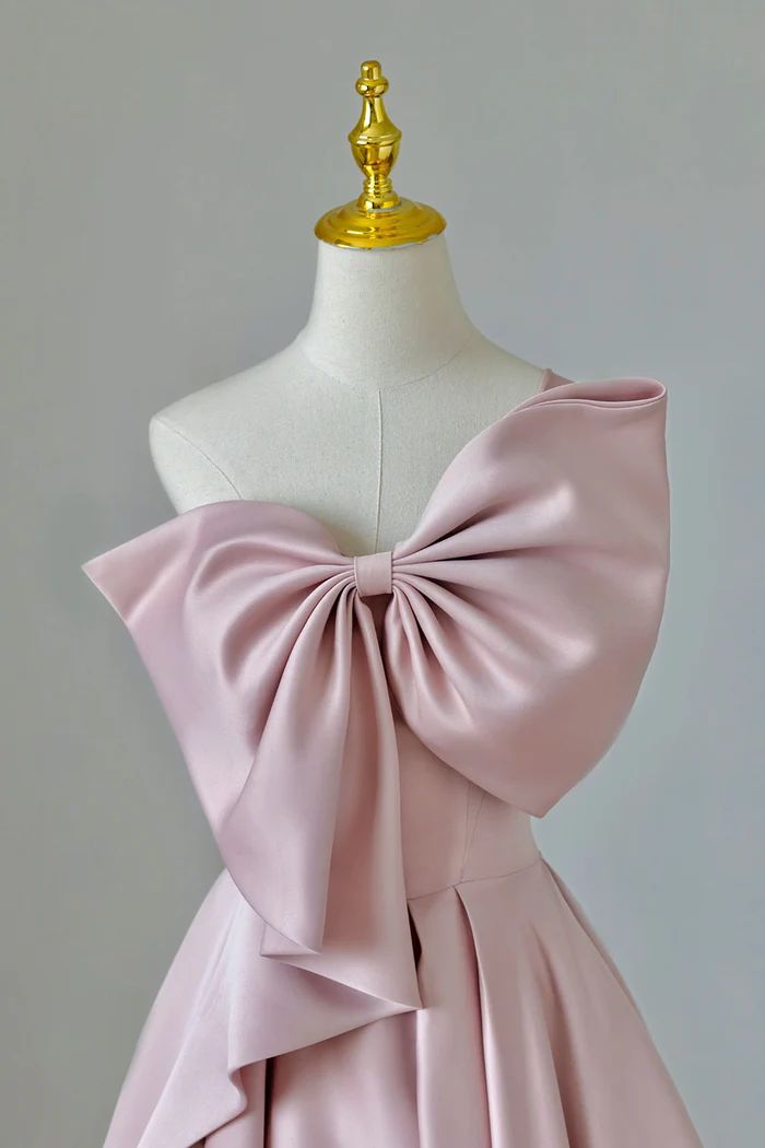 Pink Satin Bow Gown Long Formal Dress      fg4858