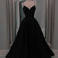 Black Spaghetti Straps Long Prom Dresses A Line Formal Evening Dress     fg5080