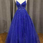 Royal Blue Floral Appliques V-Neck A-Line Formal Gown        fg4714