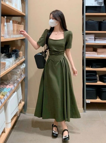 Long Dresses Women's Maxi Dress Square Neck Elegant Green prom dress f – formalgowns