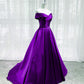 Purple Satin Off Shoulder Long Evening Dress Prom Dress, Purple A-line Party Dresses    fg4593