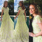 A-Line Lace Cap Sleeves Tulle Long Prom Dress with Appliques       fg4762