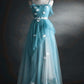 A-Line Blue Tulle Straps Long Formal Dress, Blue Long Evening Dress Prom Dress      fg4877