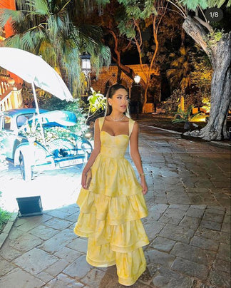 Yellow Dress Fashion Elegant Prom Dresses Vintage Princess Female Even ...