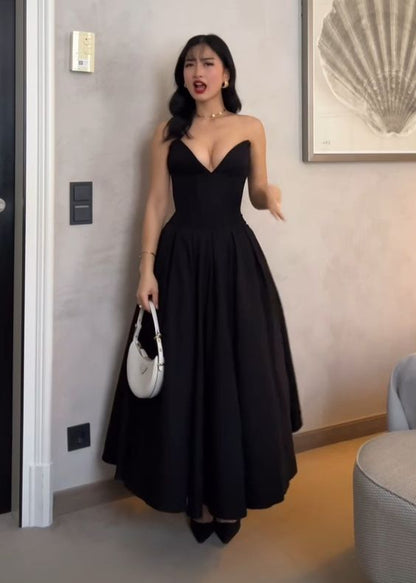 Strapless Formal Occasion Dress Black Sexy Party A Line Elegant Prom Dresses    fg5155