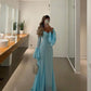 Blue Chiffon Prom Dresses Women Long Sleeves Formal Wedding Party Dress Evening Gowns      fg4505