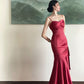 Burgundy Satin Sweetheart Straps Prom Dress, Burgundy Long Evening Dress       fg4953