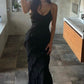 Black Chiffon Long Evening Prom Dresses, Custom Spaghetti Straps Prom Dresses      fg5051