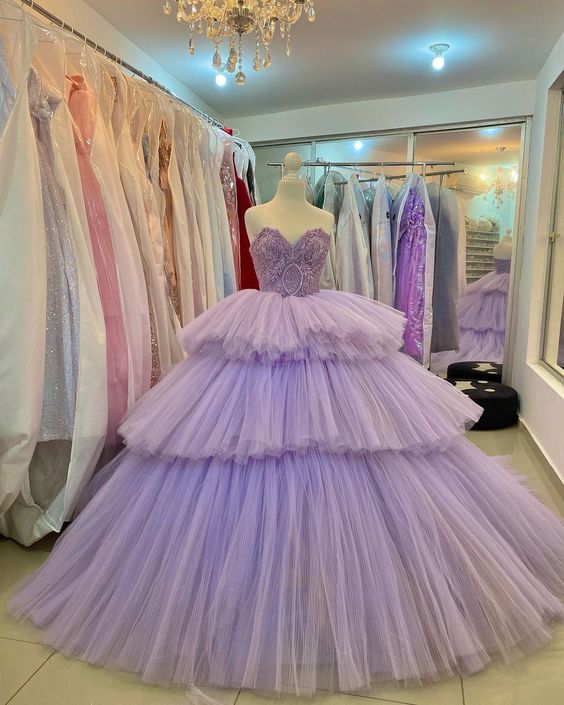 Quinceanera Dress Ball Gown Crystal Purple Prom Dresses       fg4418