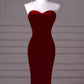 Burgundy Sweetheart Mermaid Velvet Prom Dress With Removable Sleeves     fg5032