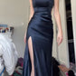 black formal dress with slit long prom dress          fg4972