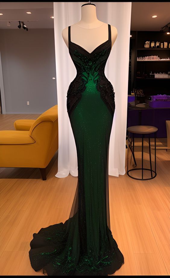 Sexy Mermaid Sequin Long Dark Green Lace Prom Dress Formal Dress fg511 –  formalgowns