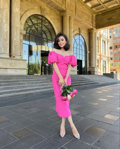 Guest Dress Hot Pink V Neck Dress Simple Hot Pink Fuchsia Mother Of The Bride/Groom Guest Dress Hot Pink V Neck Dress Simple Hot Pink Fuchsia Mother Of The Bride/Groom