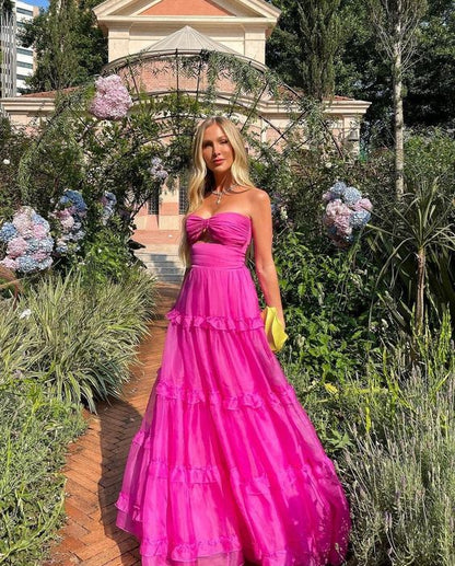 Hot Pink Formal Occasion Dress Sweetheart Organza Long Party Dress Tiered Sleeveless Sexy Evening Gowns fg4461 Hot Pink Formal Occasion Dress Sweetheart Organza Long Party Dress Tiered Sleeveless Sexy Evening Gowns fg4461