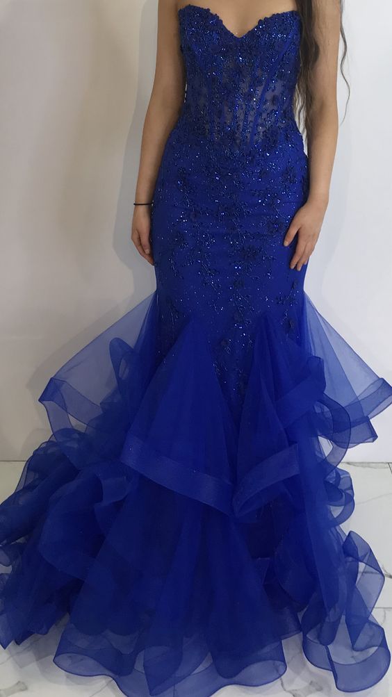 Elegant Royal Blue Mermaid Evening Dress,Royal Blue Evening Gown fg481