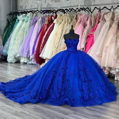 Blue Princess Quinceanera Dresses Sweetheart 3D Floral Applique vestid formalgowns Blue Princess Quinceanera Dresses Sweetheart 3D Floral Applique vestid formalgowns