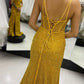 Sparkle Yellow Mermaid Long Evening Prom Dress       fg4785