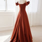 A-Line Satin Orange Long Prom Dresses, Orange Long Formal Dress     fg5066