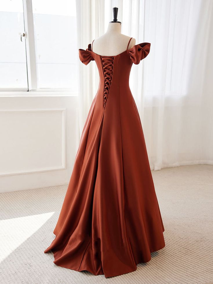 A-Line Satin Orange Long Prom Dresses, Orange Long Formal Dress     fg5066