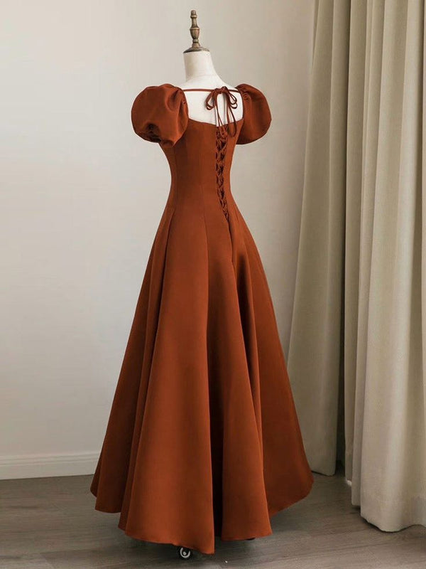 Puff Sleeve Prom Dresses Side Slit A Line Evening Gowns Y514 main image 1