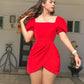 Red Homecoming Dress with Puff Sleeves,Red Party Dress    fg4751